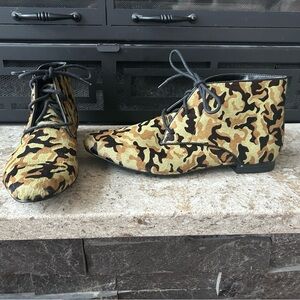LOGO by Lori Goldstein “Adrienne” Lace-up Camo Calf Hair Booties
